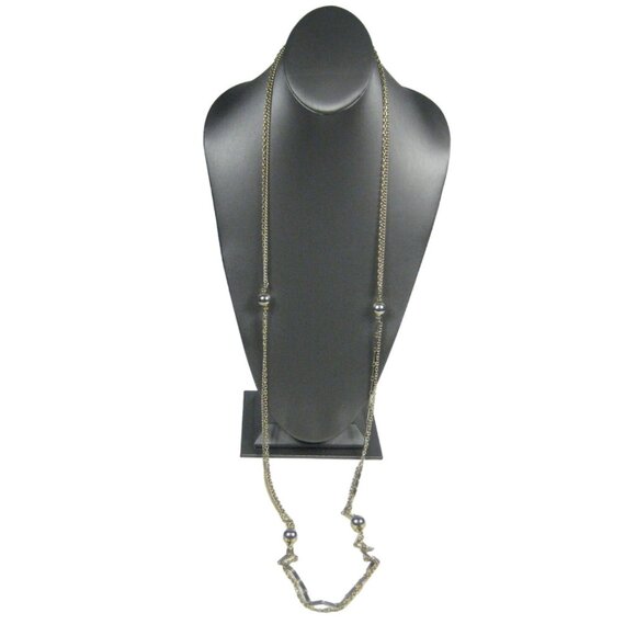 Multi Strand Floating Necklace Goldtone Chain 52 inch Vintage Station Beads WEAR - Picture 7 of 10